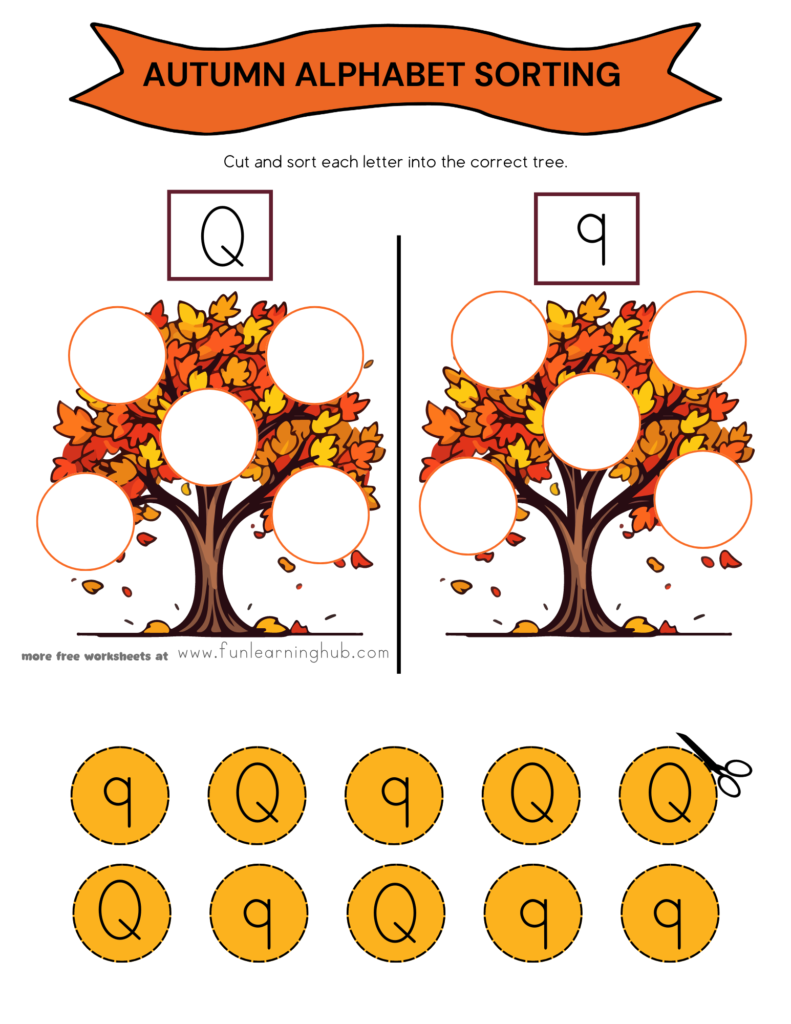 Autumn Letter Q Sorting Worksheet