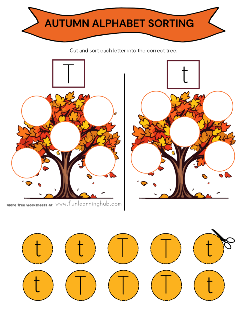 Autumn Letter T Sorting Worksheet
