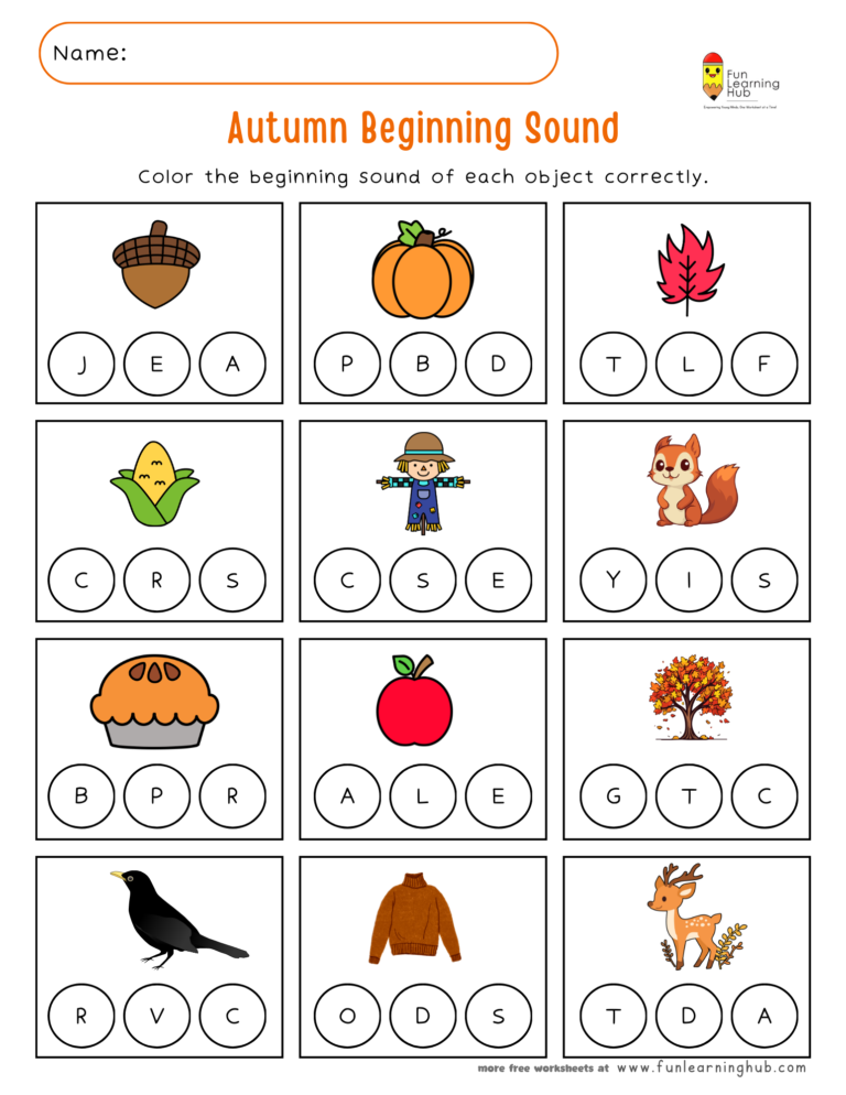 Autumn Beginning Sounds Worksheet
