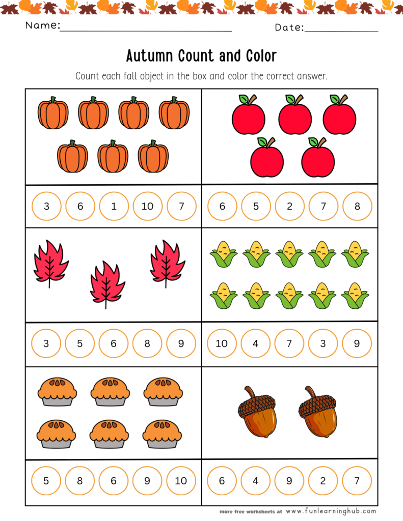 Autumn Count and Color Worksheet
