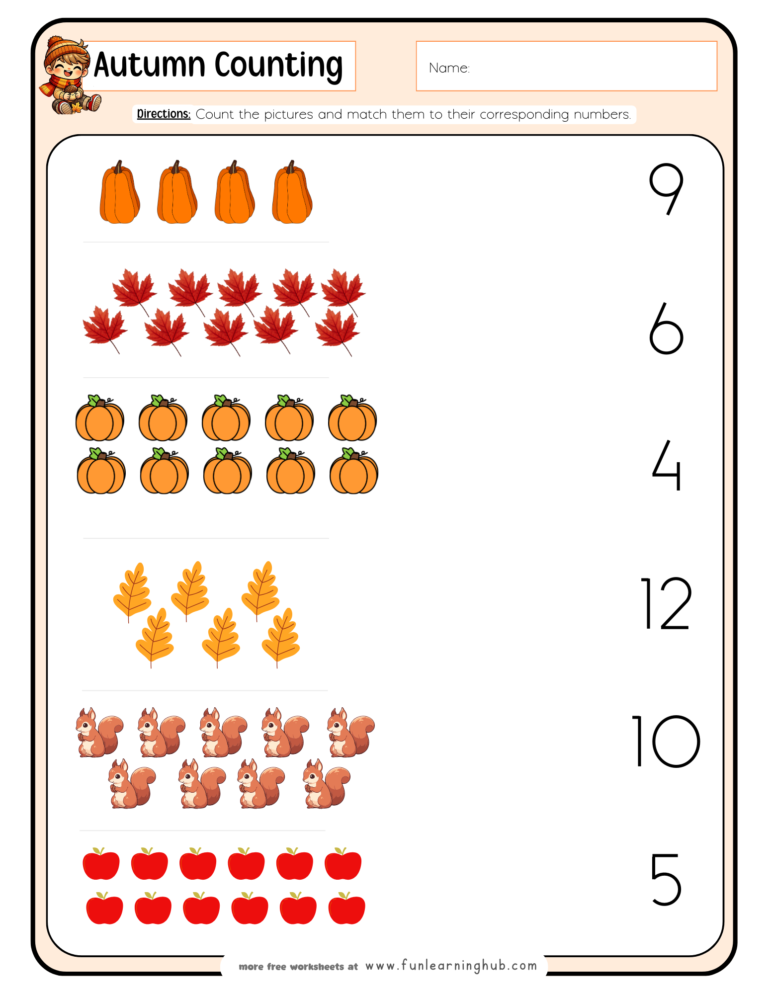 Autumn Counting Worksheets