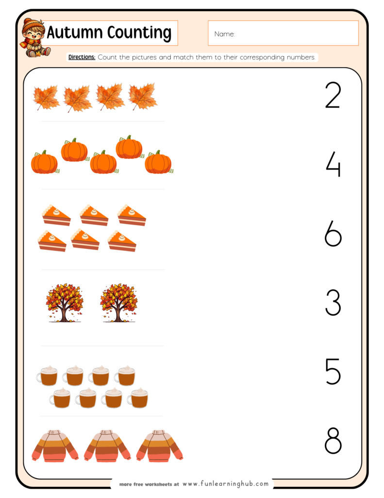Autumn Counting Worksheet 2