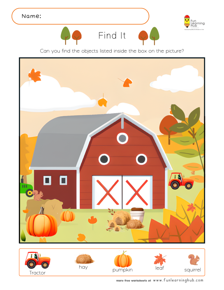 Fall Find It Worksheet 2 Fall Find It Worksheet