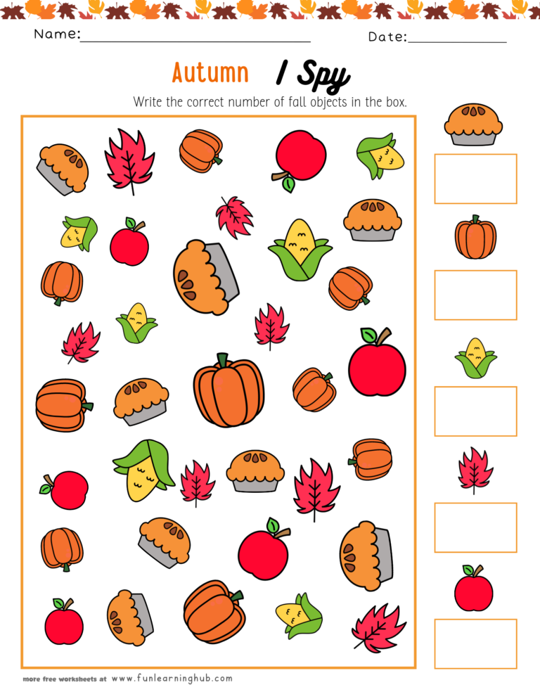 Autumn I Spy Counting Worksheet