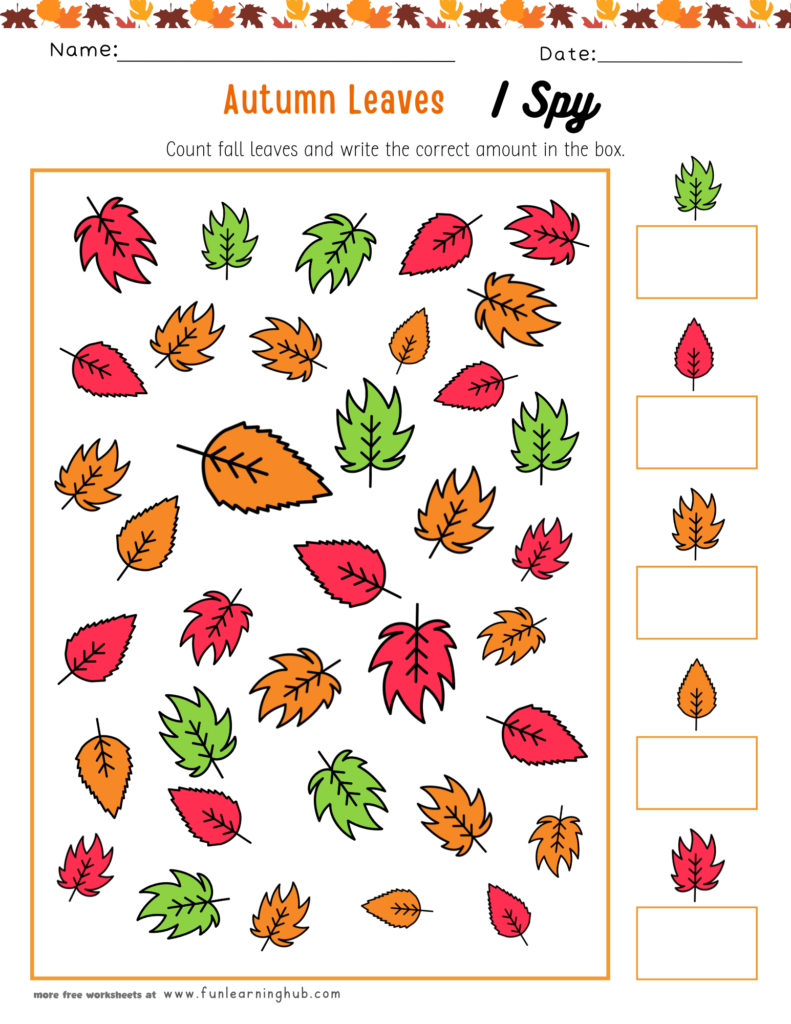 Autumn Leaves I Spy Counting Worksheet