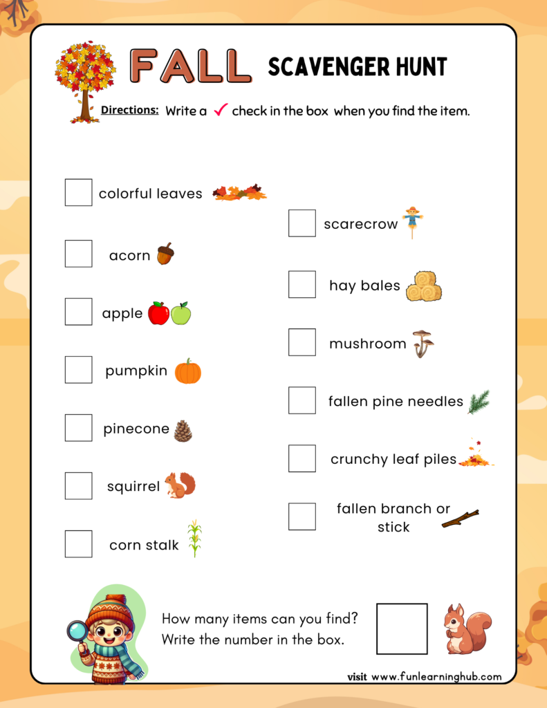 Fall Scavenger Hunt Worksheet