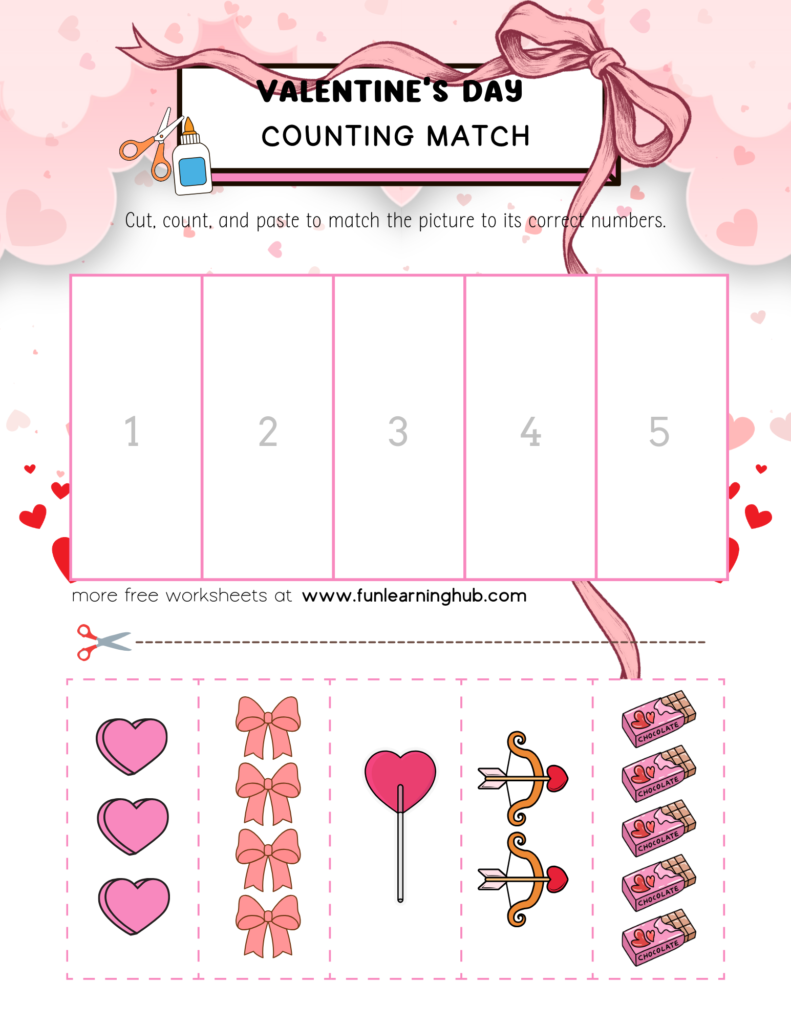 Valentine’s Day Counting Match Worksheet V1