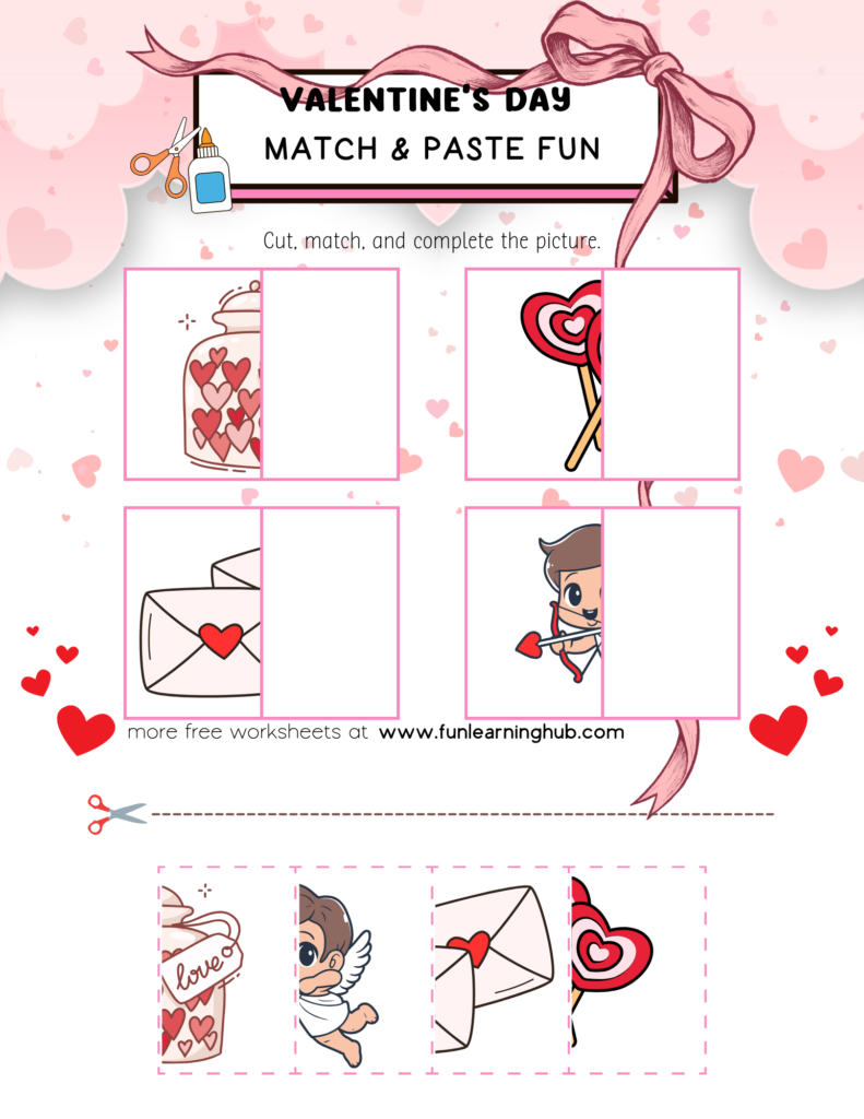 Valentine’s Day Match and Paste Worksheet V3