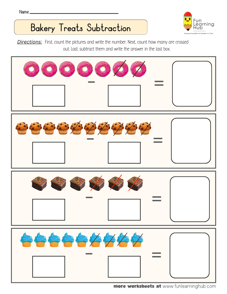 Bakery Treats Subtraction Worksheet