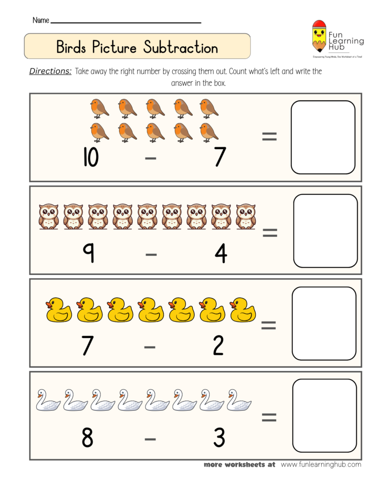 Birds Subtraction Worksheet