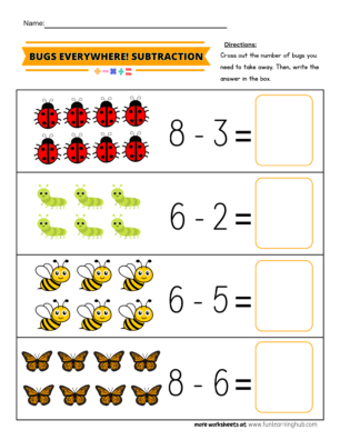 Bugs Everywhere Subtract Worksheet