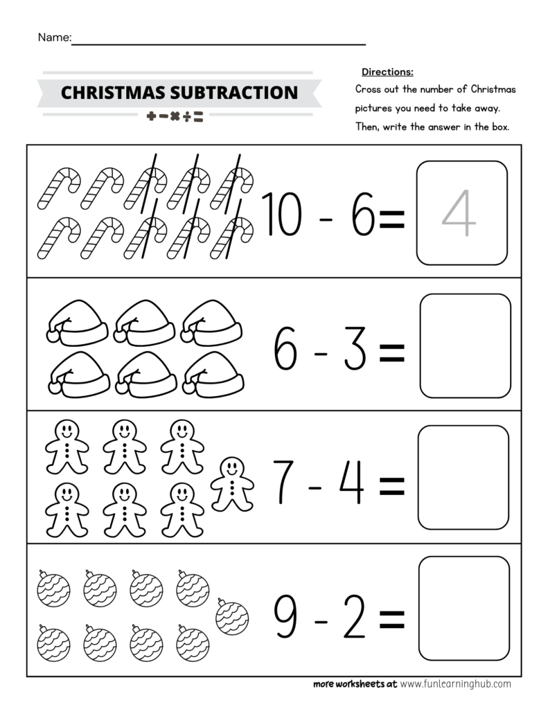 Christmas Subtraction Worksheet