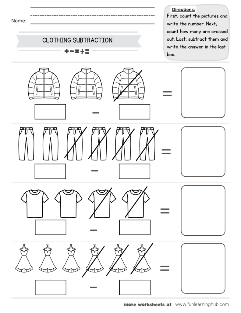 Clothing Subtraction Worksheet