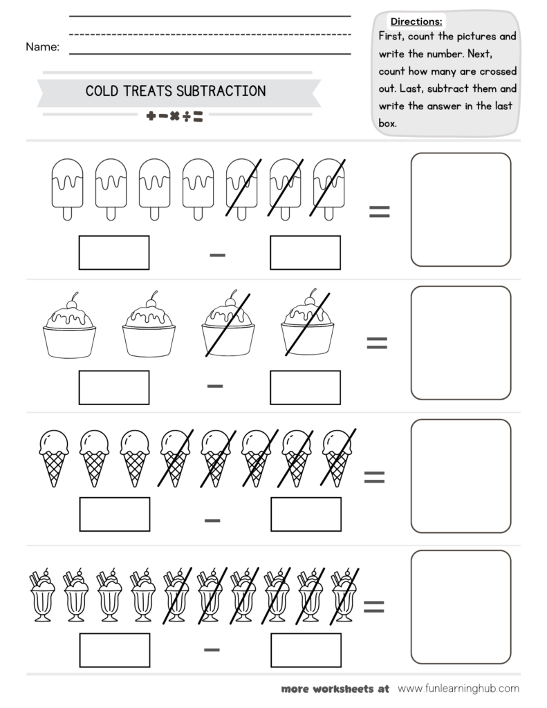 Cold Treats Subtraction Worksheet