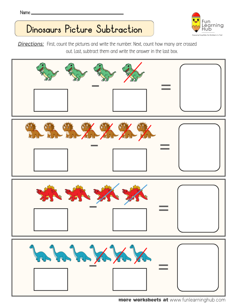 Dinosaurs Subtraction Worksheet