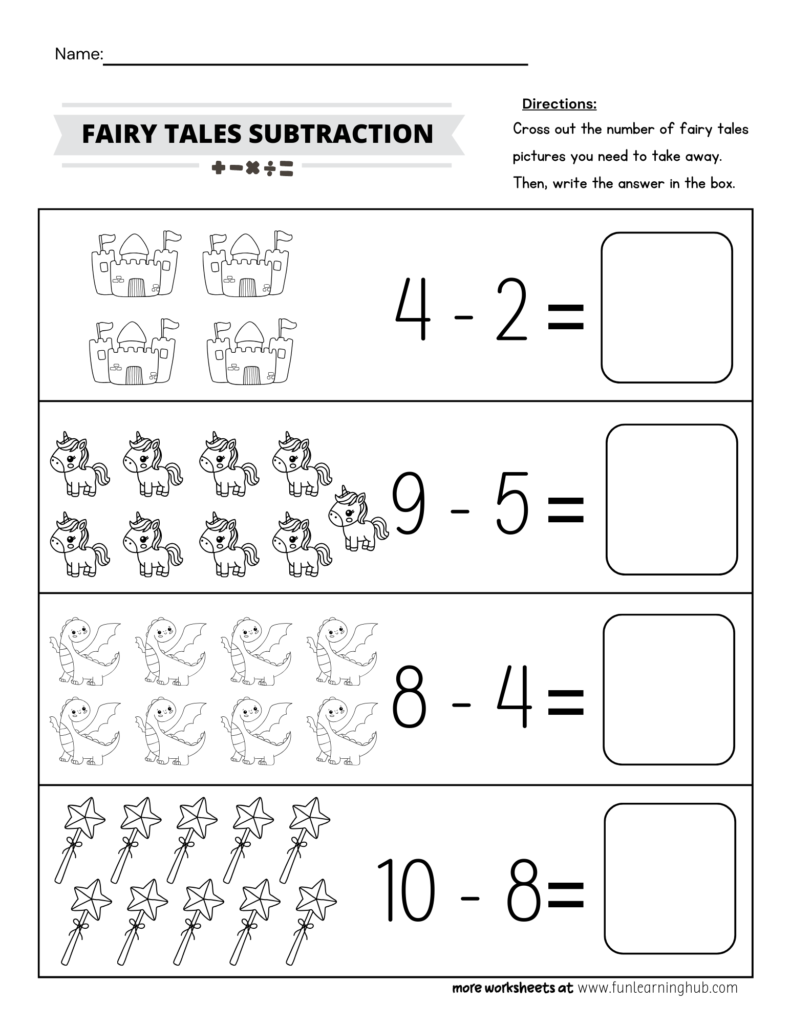 Fairy Tales Subtraction Worksheet