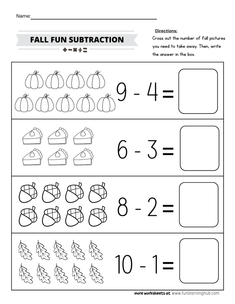 Fall Subtraction Worksheet