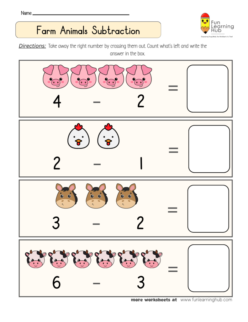Farm Animals Subtraction Worksheet
