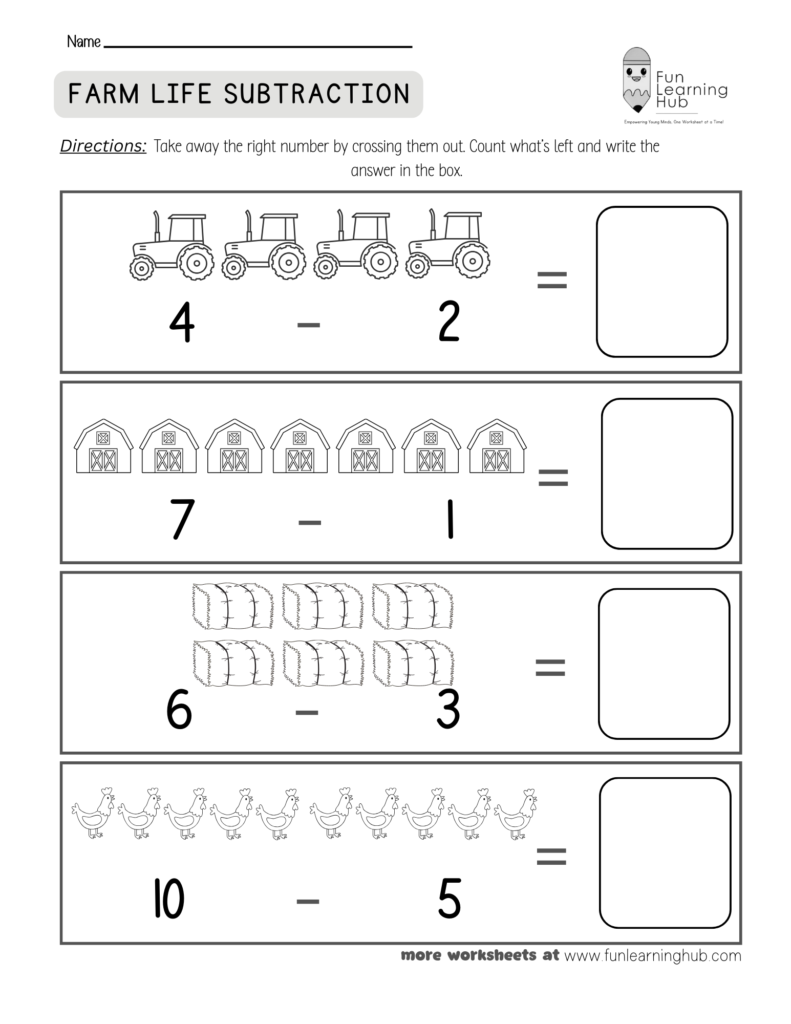 Farm Life Subtraction Worksheet