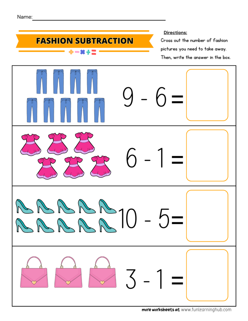 Fashion Subtraction Worksheet