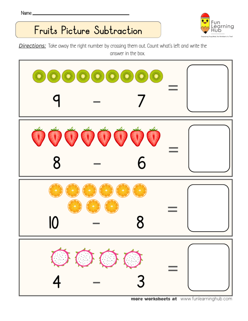 Fruits Subtraction Worksheet