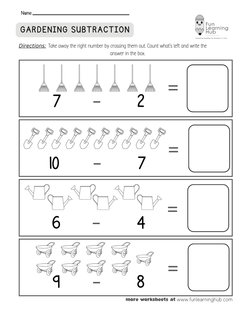 Gardening Subtraction Worksheet
