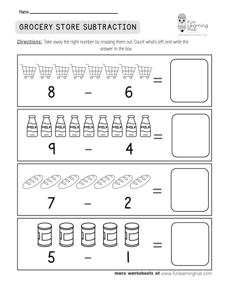 Grocery Store Subtraction Worksheet
