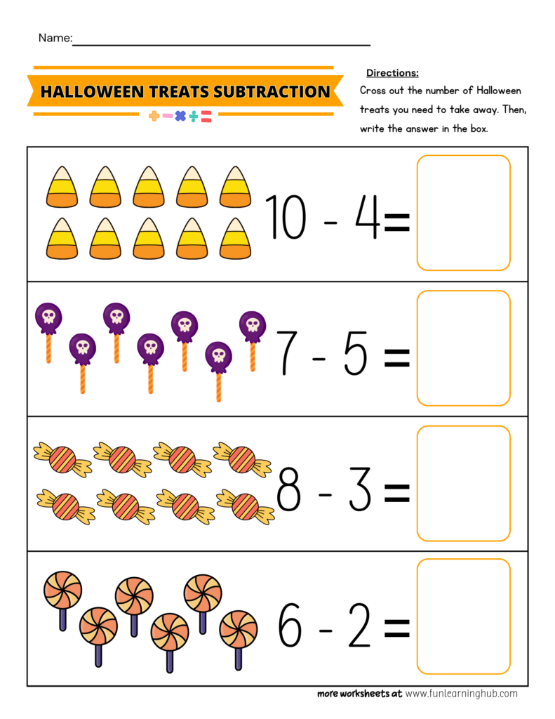 Halloween Treats Subtraction Worksheet