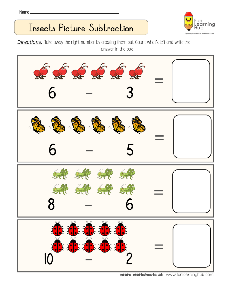 Insects Subtraction Worksheet