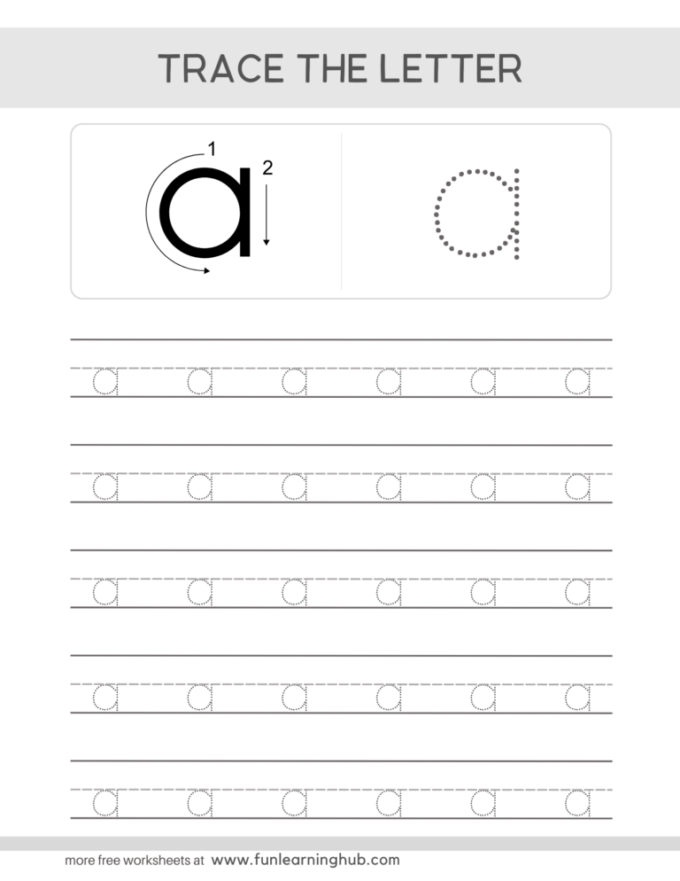 Letter a Tracing Worksheet (Lowercase)