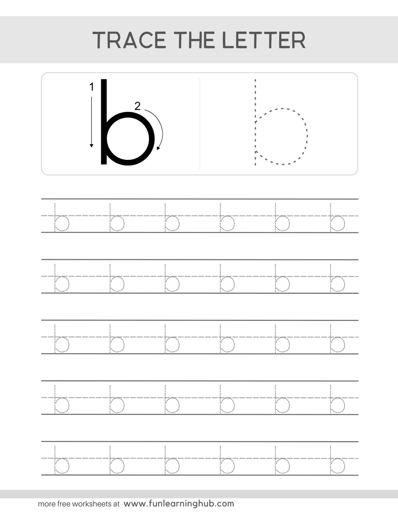 Lowercase Letter b Tracing Worksheet – Free Printable PDF - Fun ...