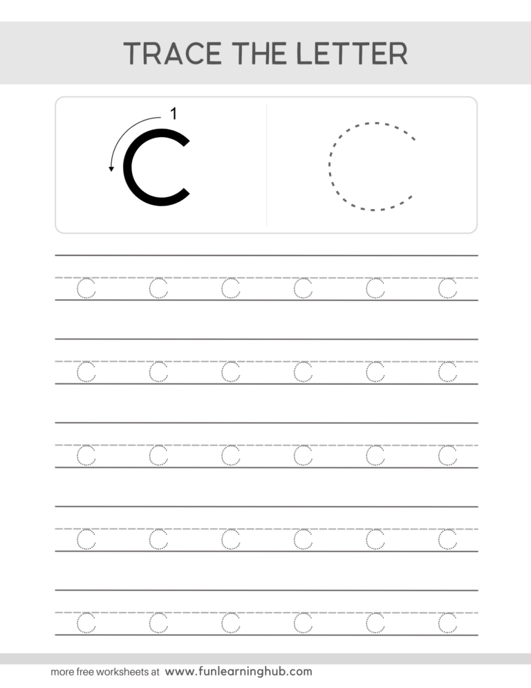 Lowercase Letter c Tracing Worksheet