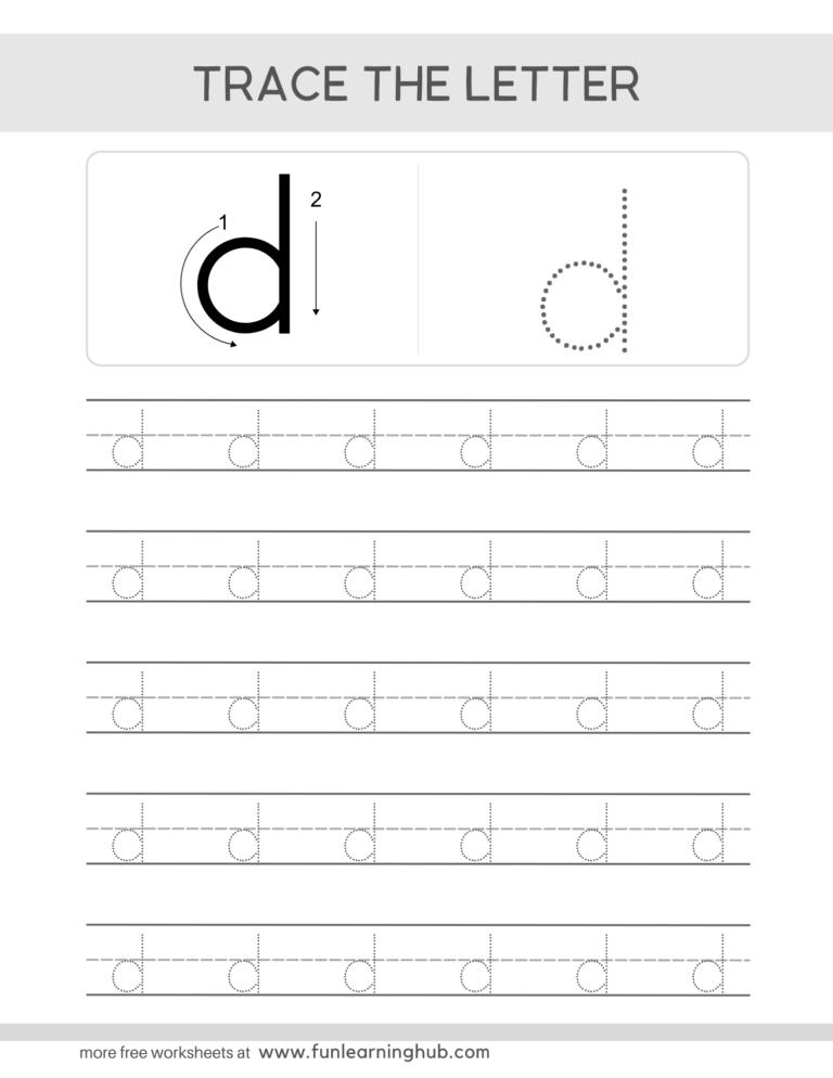 Lowercase Letter d Tracing Worksheet