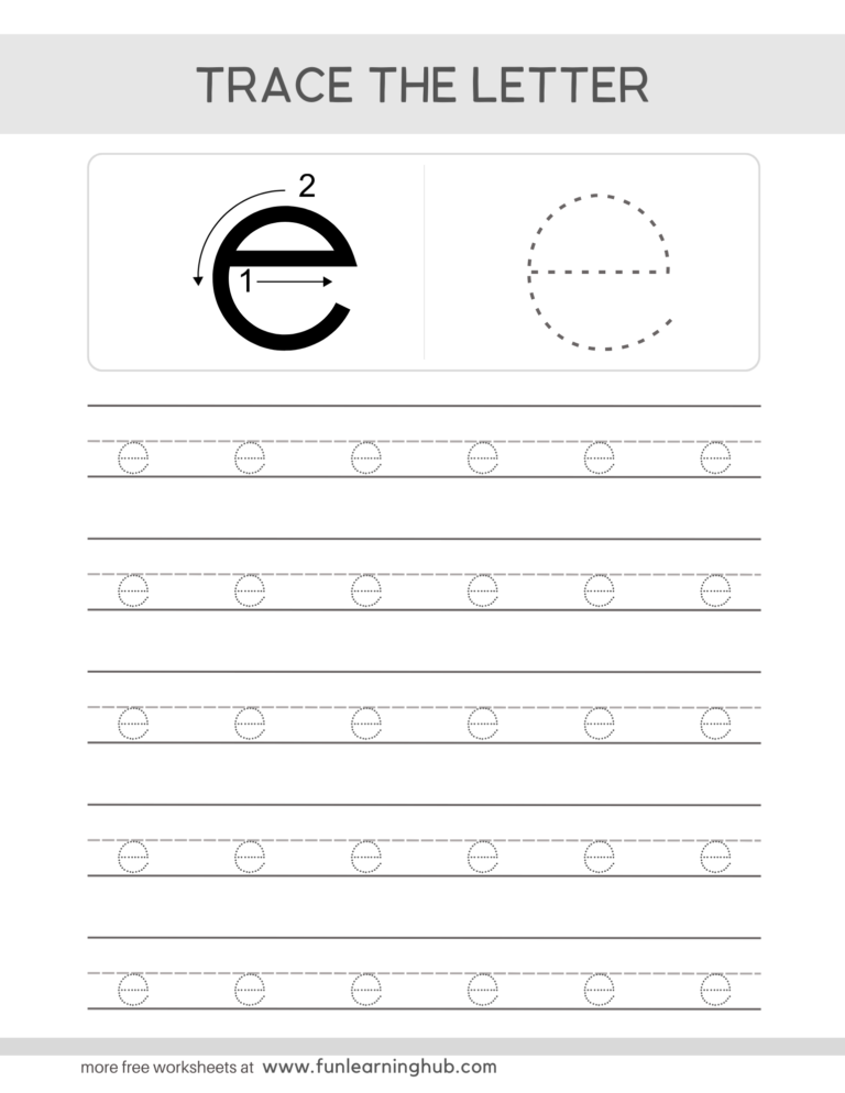 Lowercase Letter e Tracing Worksheet