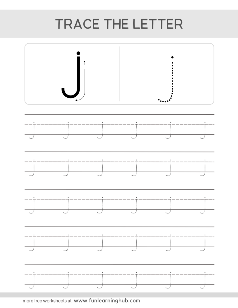 Lowercase Letter j Tracing Worksheet