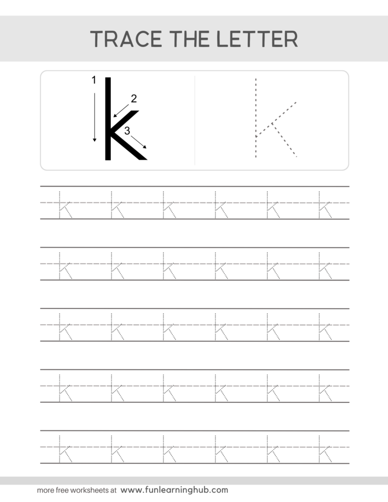 Lowercase Letter k Tracing Worksheet – Free Printable PDF