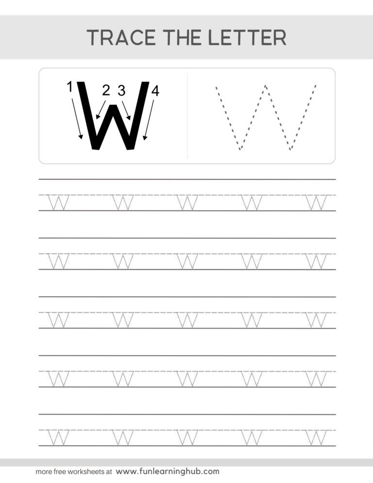 Lowercase Letter w Tracing Worksheet