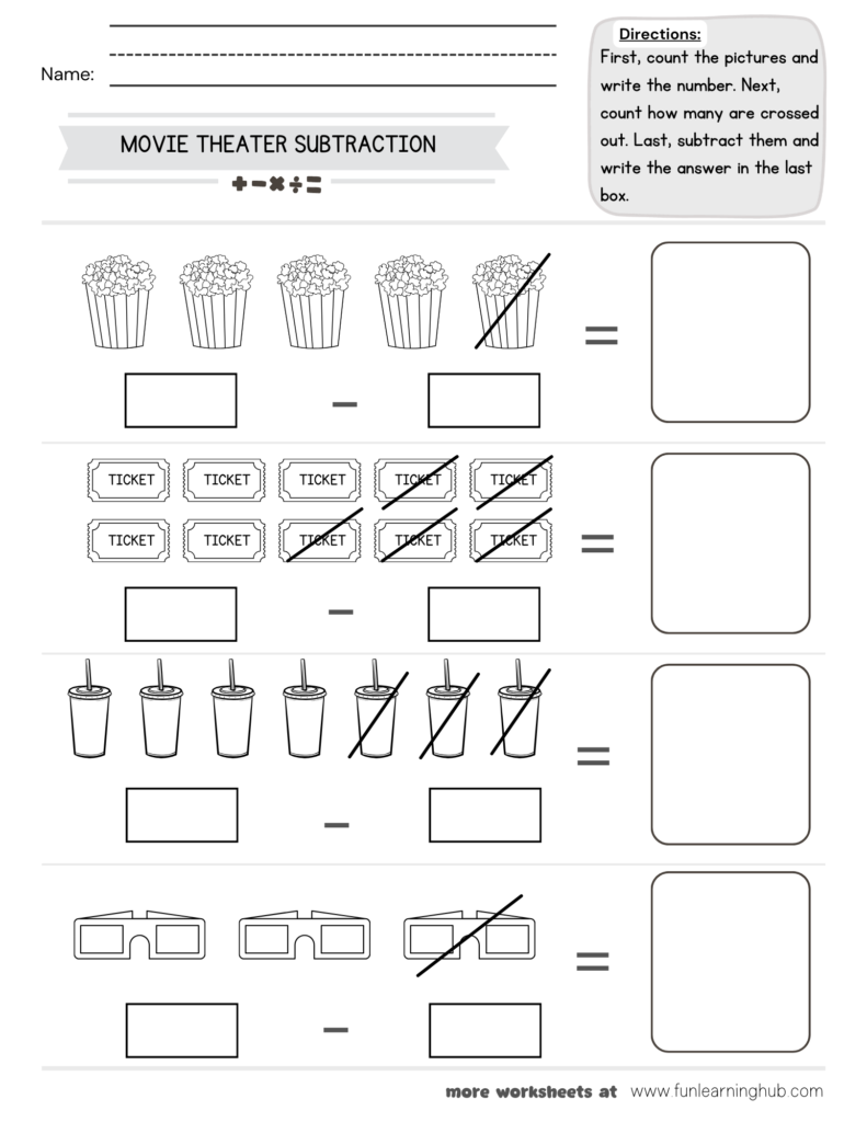 Movie Theater Subtraction Worksheet