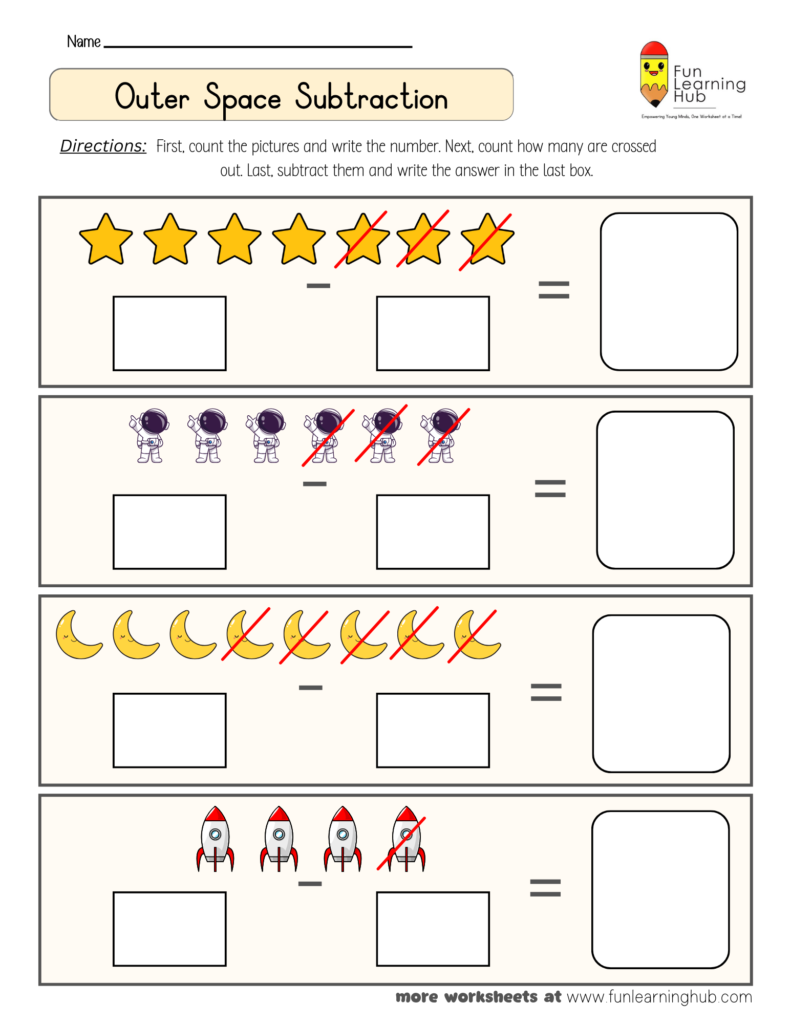Outer Space Subtraction Worksheet