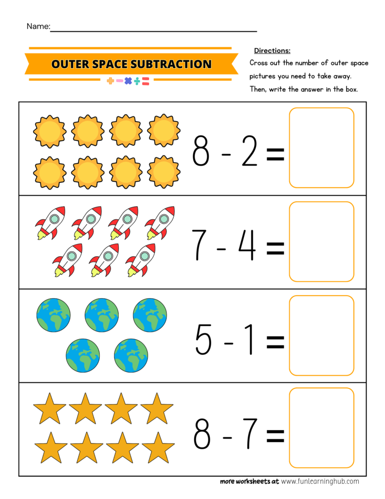 Outer Space Subtraction Worksheet