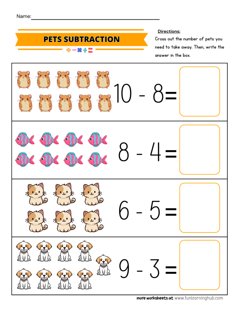 Pets Subtraction Worksheet