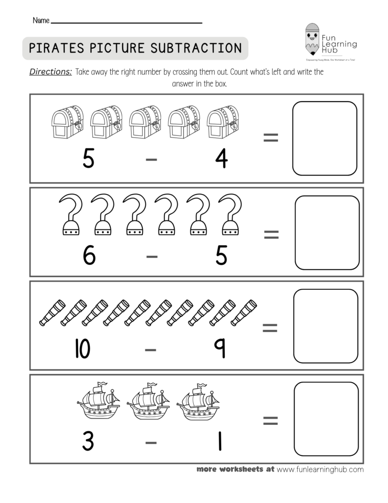Pirates Subtraction Worksheet