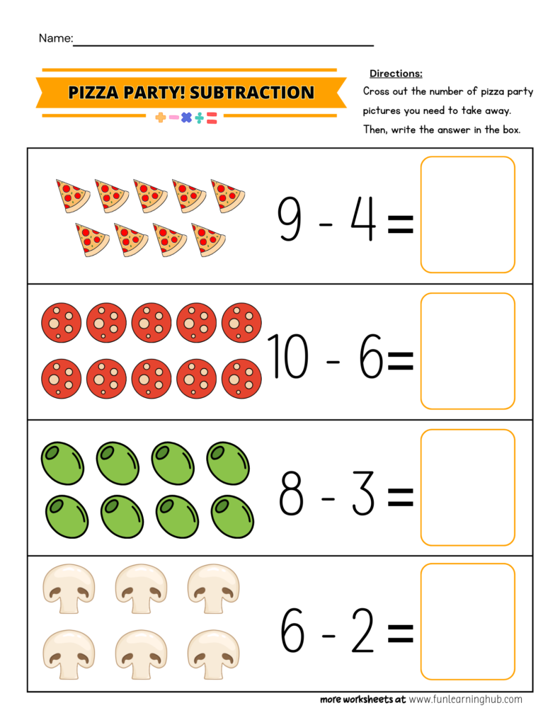 Pizza Party Subtraction Worksheet