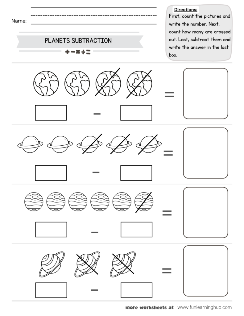Planets Subtraction Worksheet