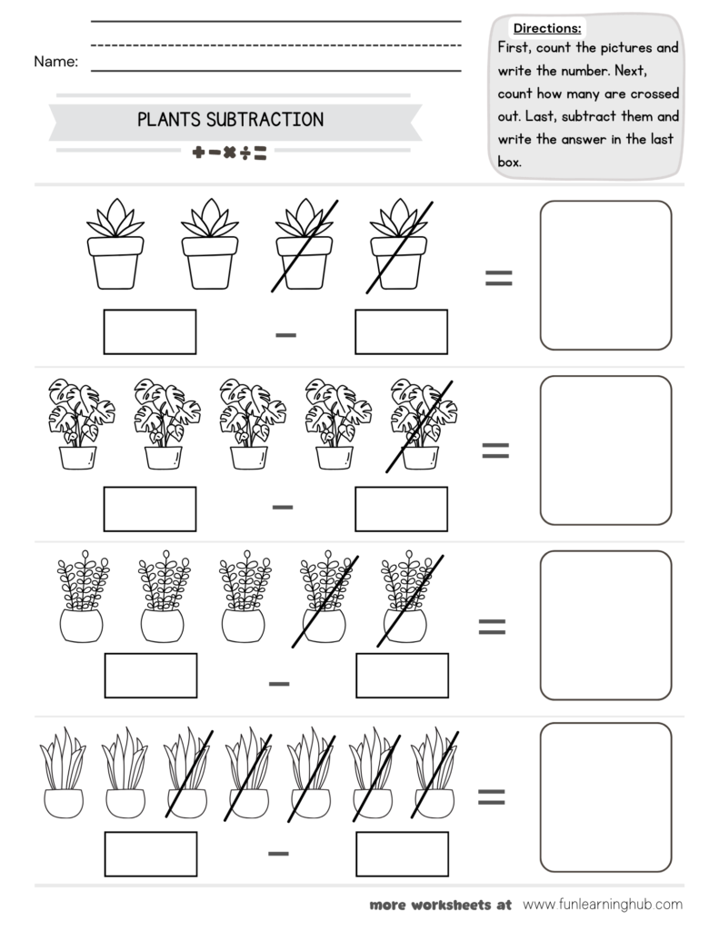Plants Subtraction Worksheet
