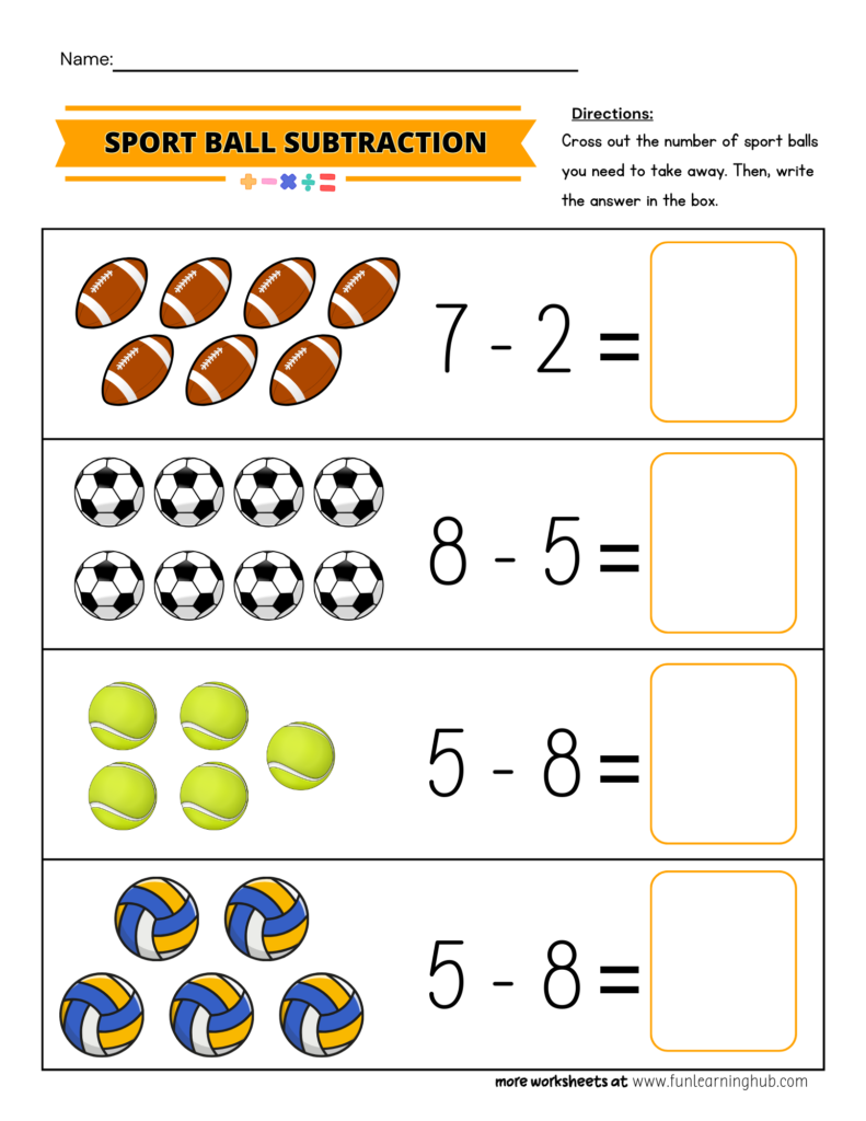 Sport Ball Subtraction Worksheet