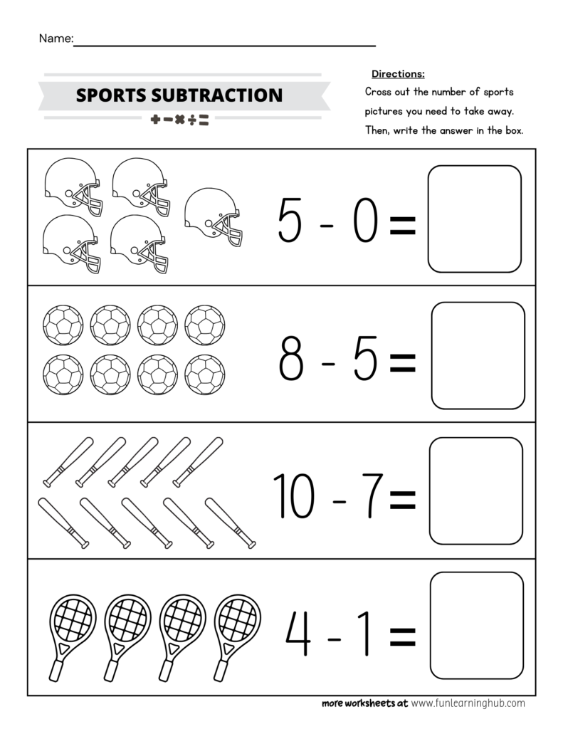 Sports Subtraction Worksheet