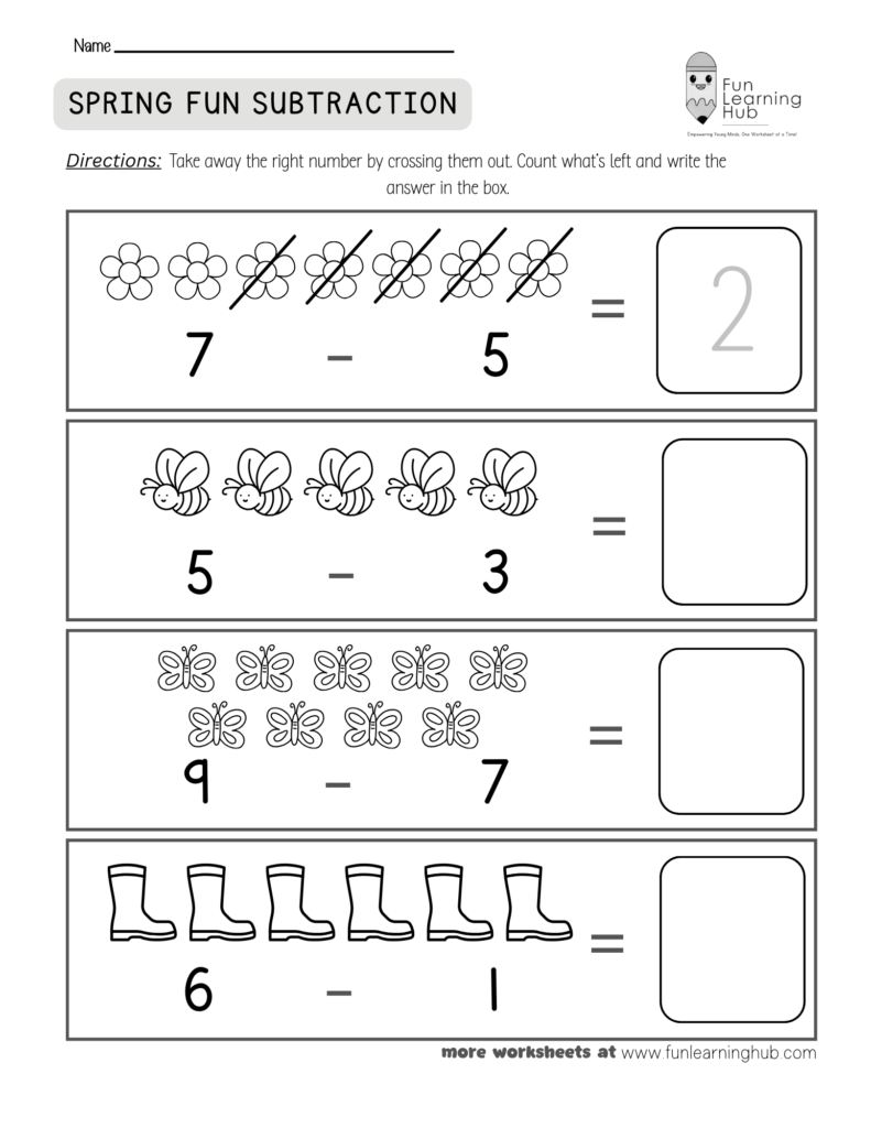 Spring Fun Subtraction Worksheet