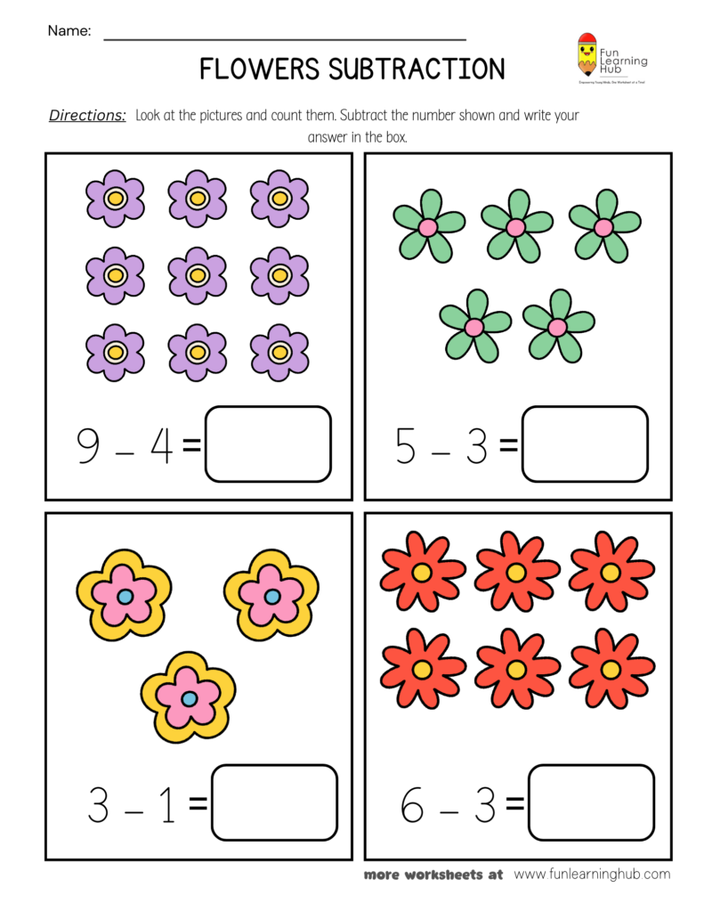 Flowers Subtraction Worksheet