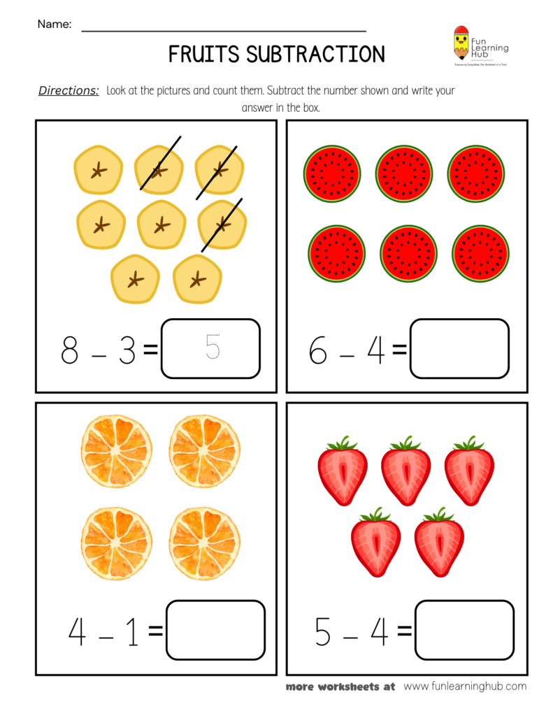 Fruits Subtraction Worksheet